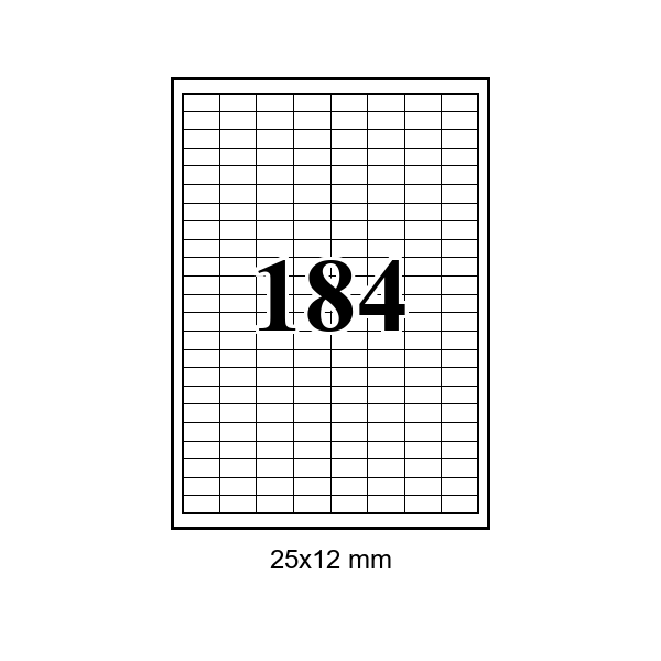Cumpăra 184 pe foaie · 25×12 mm (câmpuri subțiri pe toate laturile) in Chișinau la Etichete.eu