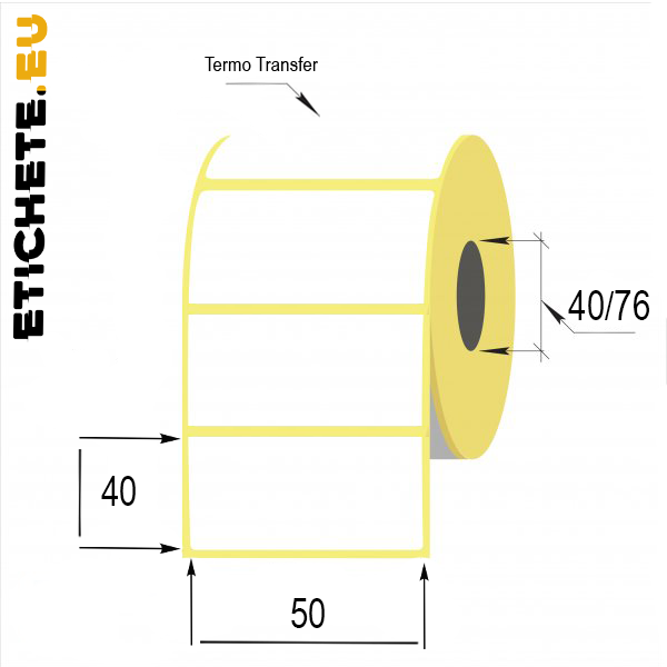 Etichetă autoadezivă termo transfer cu informații detaliate pentru etichetarea produselor textile cu deminsiunea 50x40mm | Etichete.eu